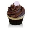 Madagascar bourbon vanilla cake and chocolate buttercream topped with the Frost fondant medallion