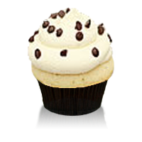 Madagascar bourbon vanilla cake with chocolate chips and vanilla buttercream sprinkled with mini chocolate chips